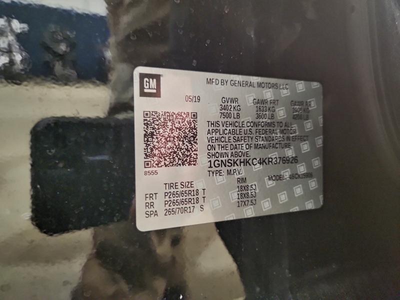 Aukcja sprzedaży 2019 Chevrolet Suburban K, vin: 1GNSKHKC4KR376926, numer aukcji: 98085585
