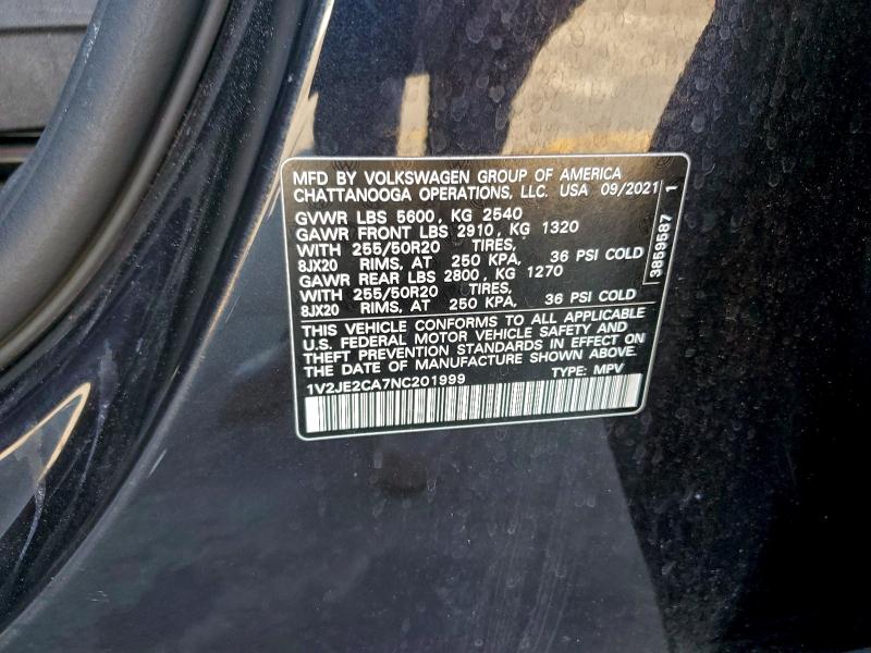 2022 Volkswagen Atlas Cros მანქანა იყიდება აუქციონზე, vin: 1V2JE2CA7NC201999, აუქციონის ნომერი: 73604715