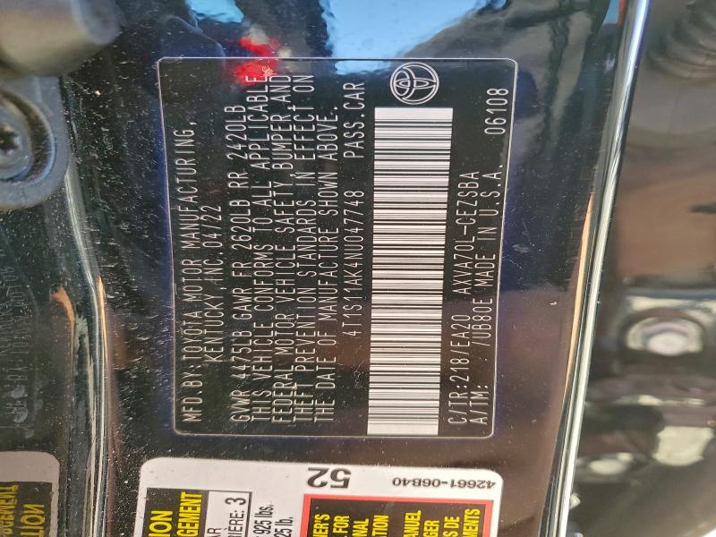 Aukcja sprzedaży 2022 Toyota Camry, vin: 4T1S11AK4NU047748, numer aukcji: 96952255