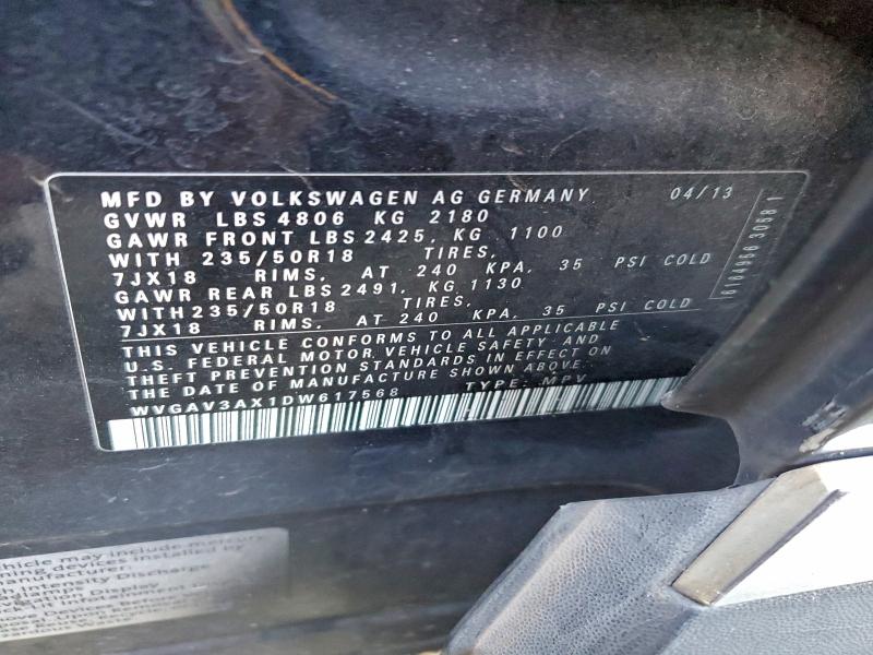 Продажа на аукционе авто 2013 Volkswagen Tiguan, vin: WVGAV3AX1DW617568, номер лота: 93204305