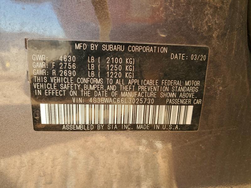 2020 Subaru Legacy Pre მანქანა იყიდება აუქციონზე, vin: 4S3BWAC66L3025730, აუქციონის ნომერი: 96487465