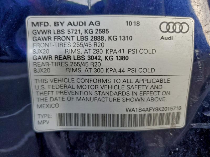 96986965 :رقم المزاد ، WA1B4AFY8K2015718 vin ، 2019 Audi Sq5 مزاد بيع