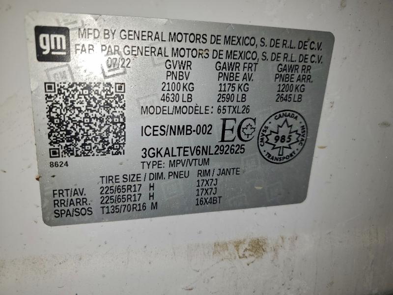 Auction sale of the 2022 Gmc Terrain, vin: 3GKALTEV6NL292625, lot number: 95217755