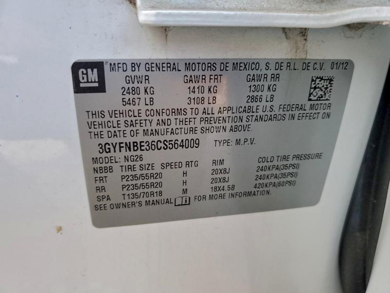 96179745 :رقم المزاد ، 3GYFNBE36CS564009 vin ، 2012 Cadillac Srx Perfor مزاد بيع