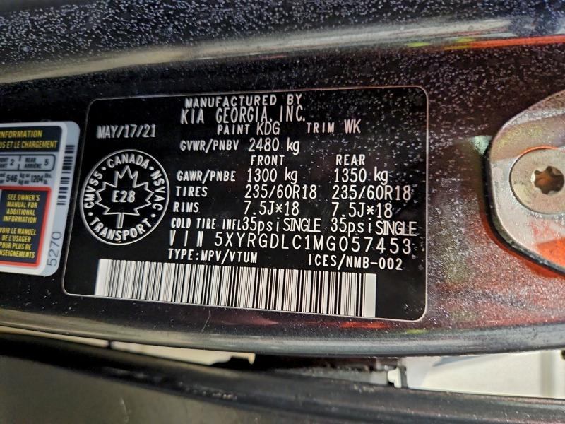 2021 Kia Sorento Lx მანქანა იყიდება აუქციონზე, vin: 5XYRGDLC1MG057453, აუქციონის ნომერი: 95623425