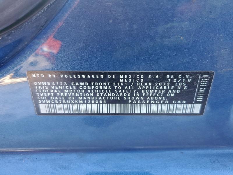 96734855 :رقم المزاد ، 3VWCB7BUXKM139064 vin ، 2019 Volkswagen Jetta مزاد بيع