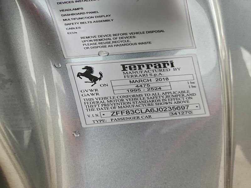 2018 Ferrari 812 Superfast მანქანა იყიდება აუქციონზე, vin: ZFF83CLA6J0235697, აუქციონის ნომერი: 93328955