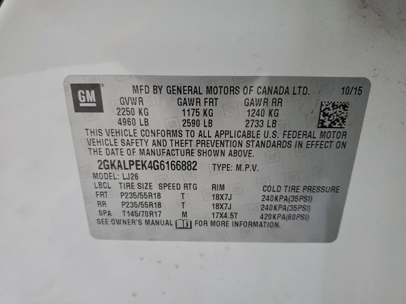 96125455 :رقم المزاد ، 2GKALPEK4G6166882 vin ، 2016 Gmc Terrain مزاد بيع