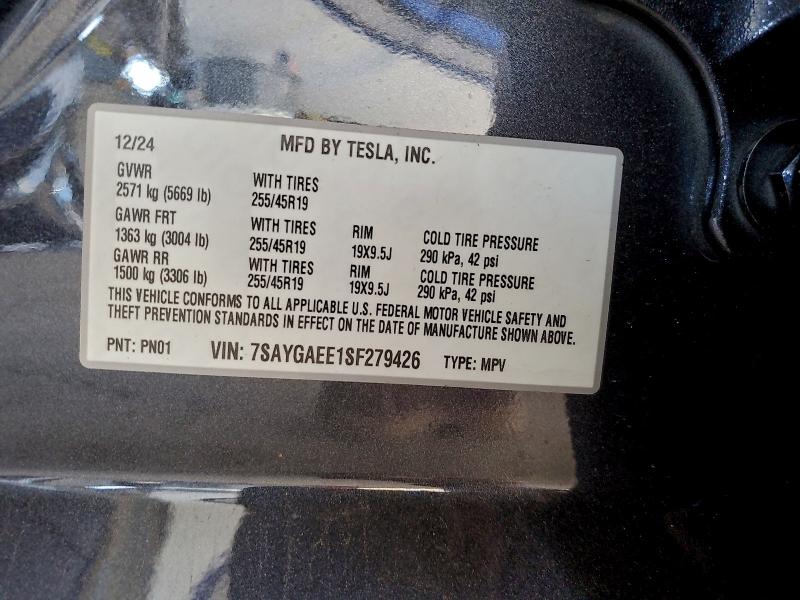 Aukcja sprzedaży 2025 Tesla Model Y, vin: 7SAYGAEE1SF279426, numer aukcji: 95201145