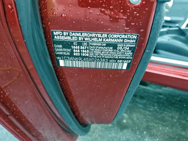 94855475 :رقم المزاد ، 1C3AN69L45X026383 vin ، 2005 Chrysler Crossfire مزاد بيع