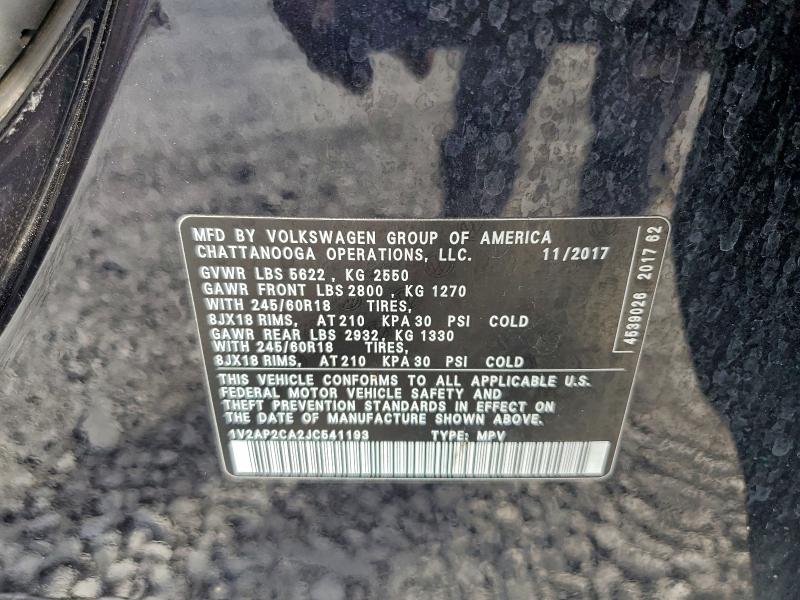 2018 Volkswagen Atlas S მანქანა იყიდება აუქციონზე, vin: 1V2AP2CA2JC541193, აუქციონის ნომერი: 99506185