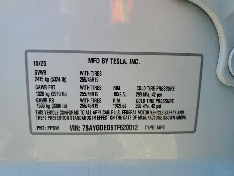 Aukcja sprzedaży 2026 Tesla Model Y, vin: 7SAYGDED5TF520012, numer aukcji: 95128595
