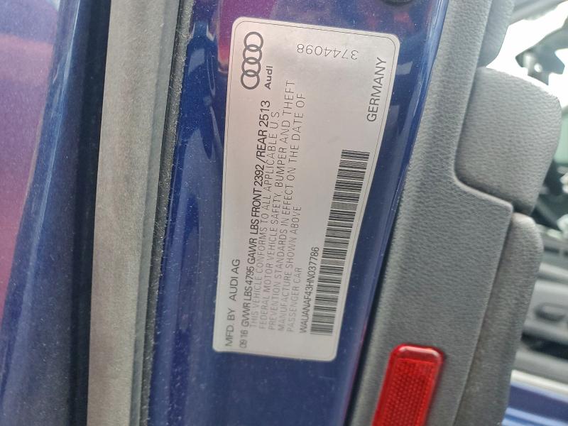 95643155 :رقم المزاد ، WAUANAF43HN037786 vin ، 2017 Audi A4 مزاد بيع