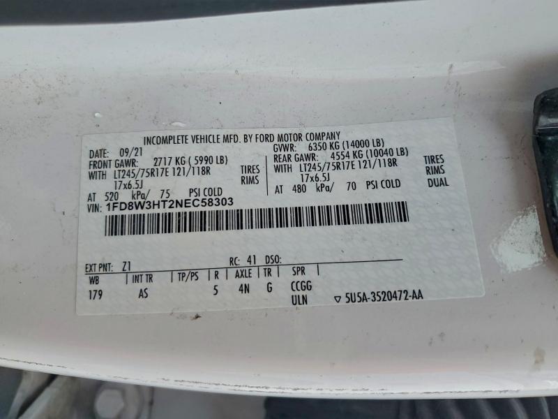 2022 Ford F350 Super მანქანა იყიდება აუქციონზე, vin: 1FD8W3HT2NEC58303, აუქციონის ნომერი: 96060285