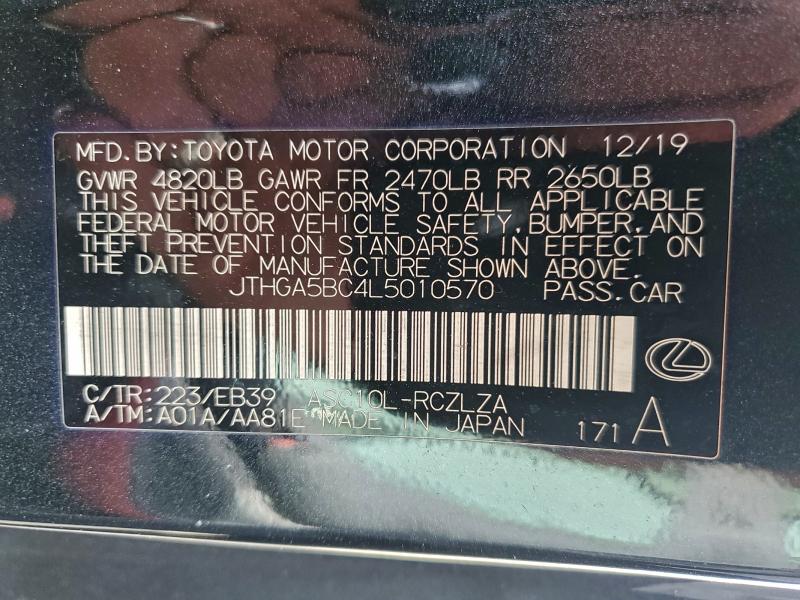 97602485 :رقم المزاد ، JTHGA5BC4L5010570 vin ، 2020 Lexus Rc مزاد بيع