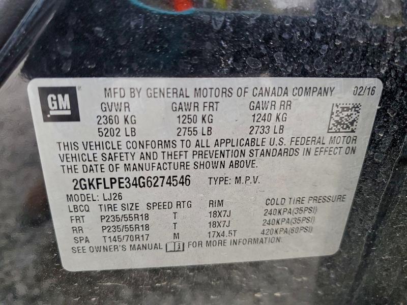 Aukcja sprzedaży 2016 Gmc Terrain, vin: 2GKFLPE34G6274546, numer aukcji: 78329305