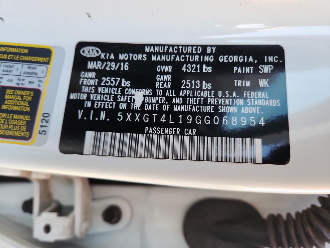 Auction sale of the 2016 Kia Optima, vin: 5XXGT4L19GG068954, lot number: 96950015