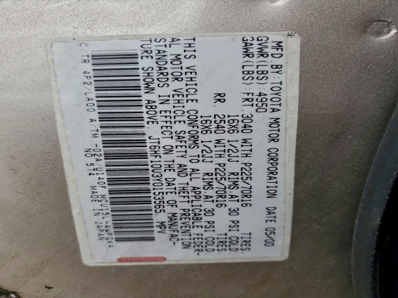 Aukcja sprzedaży 2000 Lexus Rx 300, vin: JT6HF10U3Y0153565, numer aukcji: 96117945