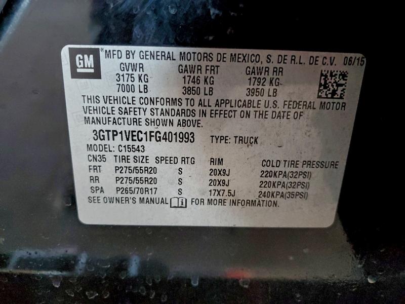 Aukcja sprzedaży 2015 Gmc Sierra, vin: 3GTP1VEC1FG401993, numer aukcji: 97091435