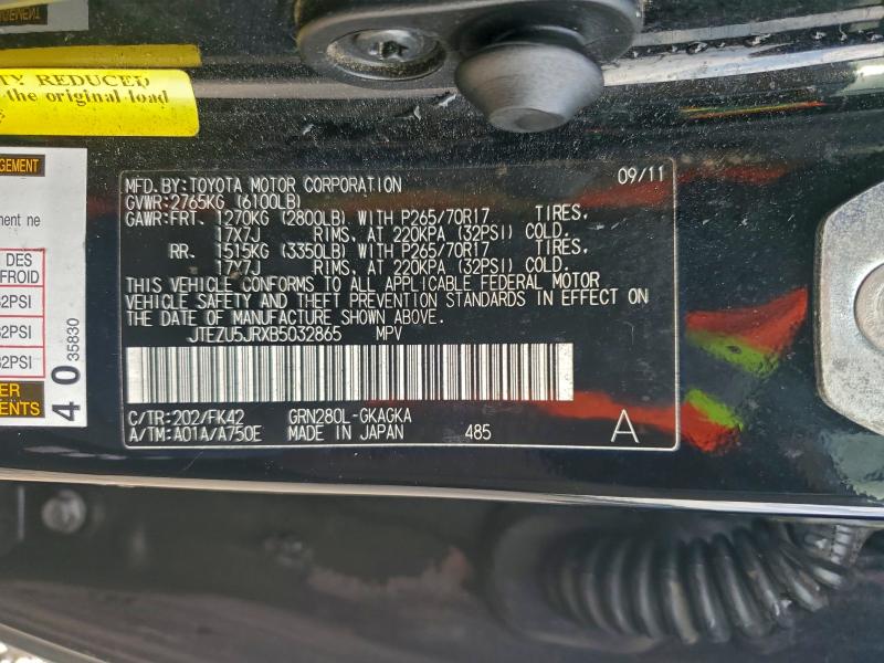 Aukcja sprzedaży 2011 Toyota 4runner, vin: JTEZU5JRXB5032865, numer aukcji: 95901195