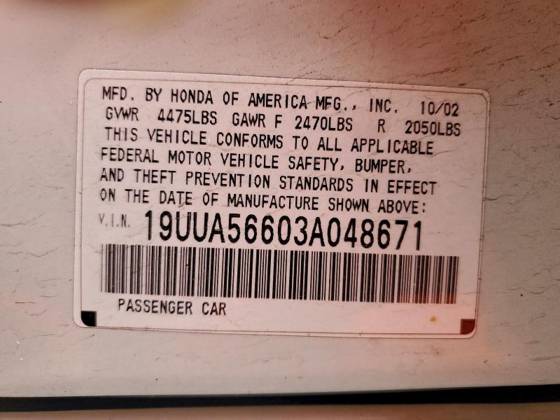 97319685 :رقم المزاد ، 19UUA56603A048671 vin ، 2003 Acura 3.2tl مزاد بيع