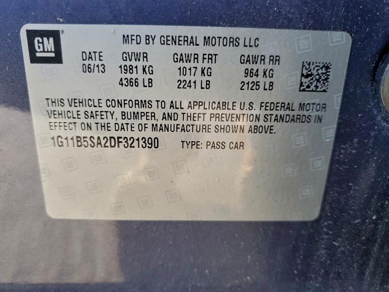 2013 Chevrolet Malibu მანქანა იყიდება აუქციონზე, vin: 1G11B5SA2DF321390, აუქციონის ნომერი: 94721935