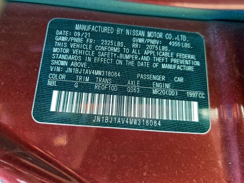 73249365 :رقم المزاد ، JN1BJ1AV4MW318084 vin ، 2021 Nissan Rogue Spor مزاد بيع