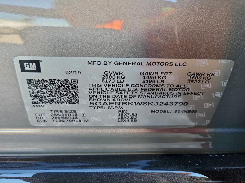 Продаж на аукціоні авто 2019 Buick Enclave, vin: 5GAERBKW8KJ243790, номер лоту: 96896365