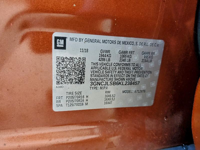Продажа на аукционе авто 2019 Chevrolet Trax, vin: 3GNCJLSB6KL238457, номер лота: 95982265