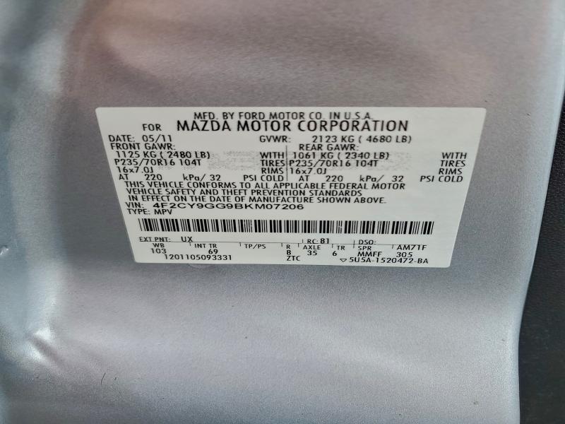 95102615 :رقم المزاد ، 4F2CY9GG9BKM07206 vin ، 2011 Mazda Tribute مزاد بيع