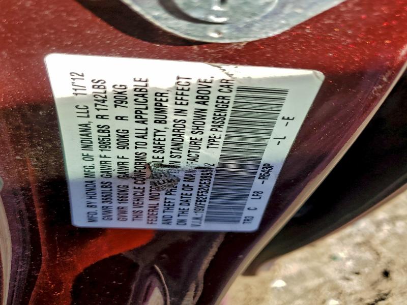 2012 Honda Civic მანქანა იყიდება აუქციონზე, vin: 19XFB2F52CE389562, აუქციონის ნომერი: 96925875