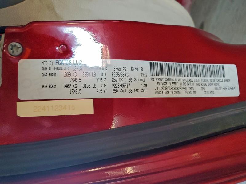 96369505 :رقم المزاد ، 2C4RDGBGXGR262686 vin ، 2016 Dodge Grand Caravan مزاد بيع