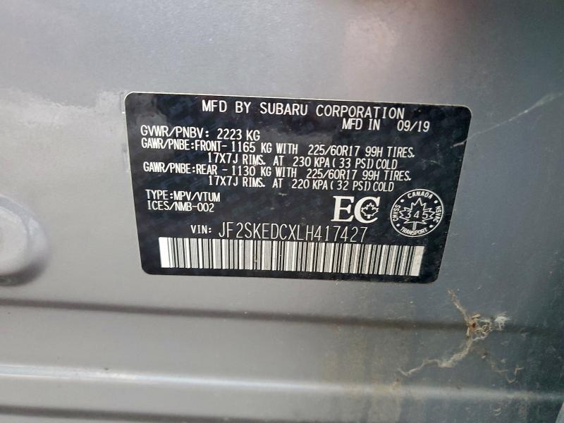 Aukcja sprzedaży 2020 Subaru Forester P, vin: JF2SKEDCXLH417427, numer aukcji: 96719395