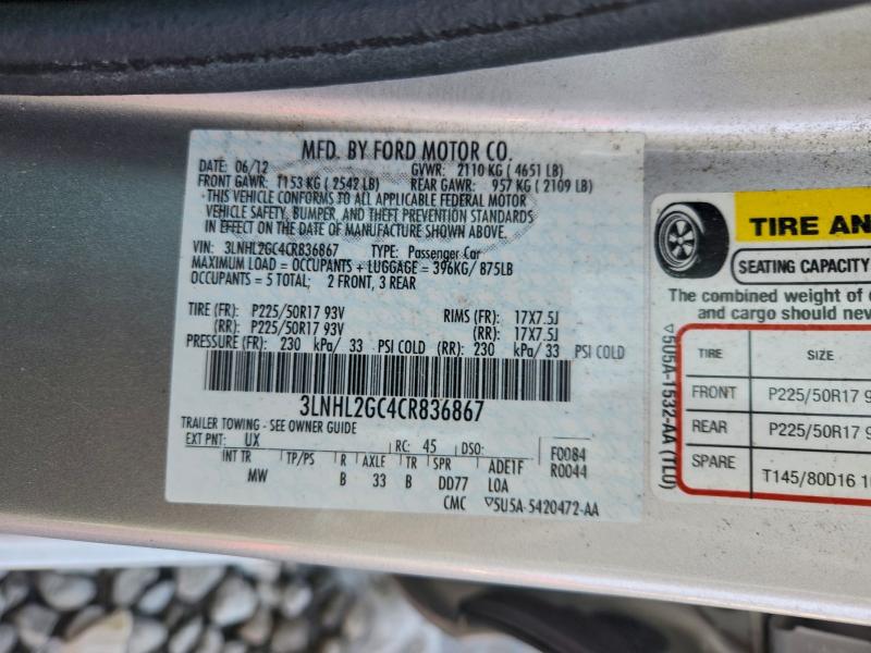 2012 Lincoln Mkz მანქანა იყიდება აუქციონზე, vin: 3LNHL2GC4CR836867, აუქციონის ნომერი: 95761545