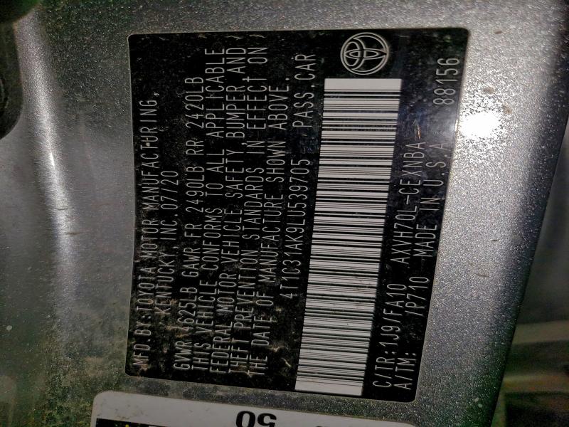 2020 Toyota Camry მანქანა იყიდება აუქციონზე, vin: 4T1C31AK9LU539705, აუქციონის ნომერი: 95389595