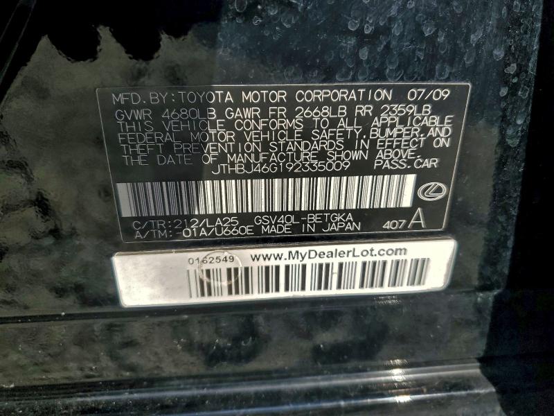 Продажа на аукционе авто 2009 Lexus Es, vin: JTHBJ46G192335009, номер лота: 97775935