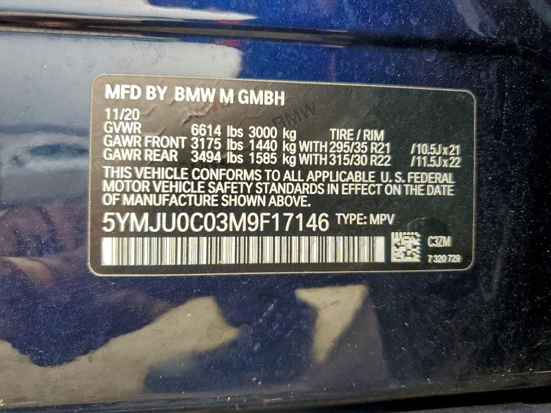 95765355 :رقم المزاد ، 5YMJU0C03M9F17146 vin ، 2021 Bmw X5 M مزاد بيع