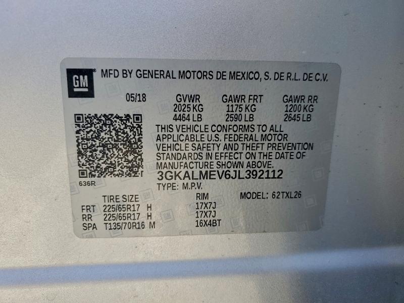 96161185 :رقم المزاد ، 3GKALMEV6JL392112 vin ، 2018 Gmc Terrain مزاد بيع