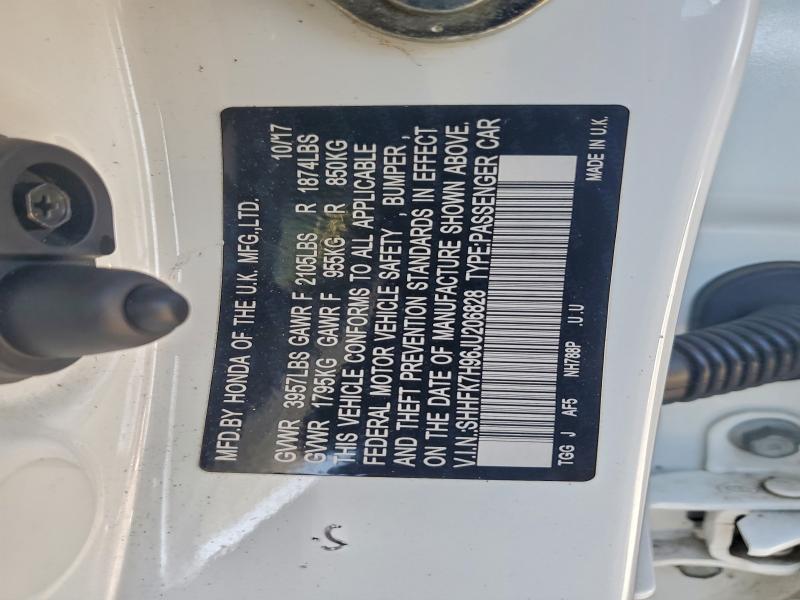 2018 Honda Civic მანქანა იყიდება აუქციონზე, vin: SHHFK7H96JU206828, აუქციონის ნომერი: 97724585