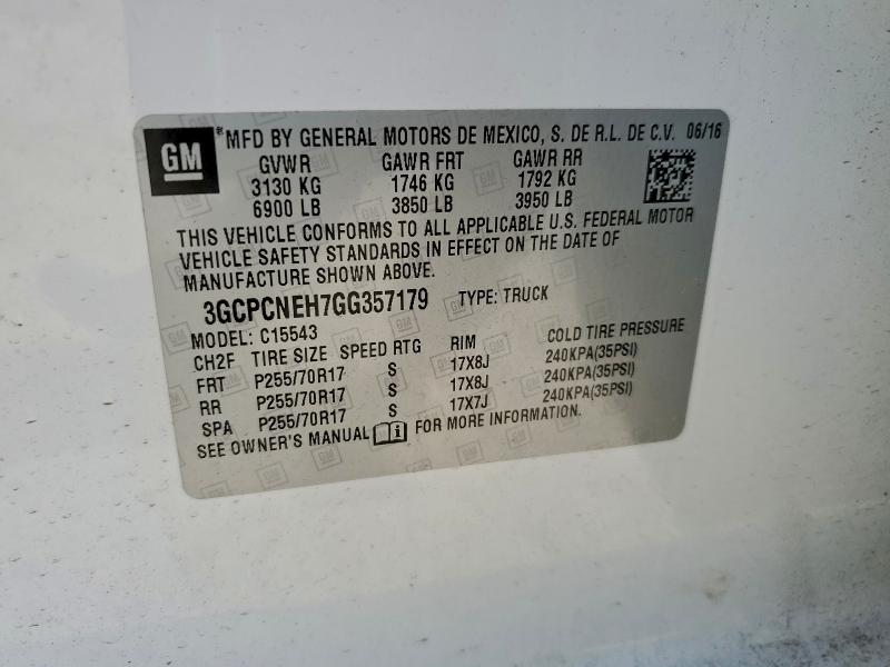 97361855 :رقم المزاد ، 3GCPCNEH7GG357179 vin ، 2016 Chevrolet Silverado مزاد بيع