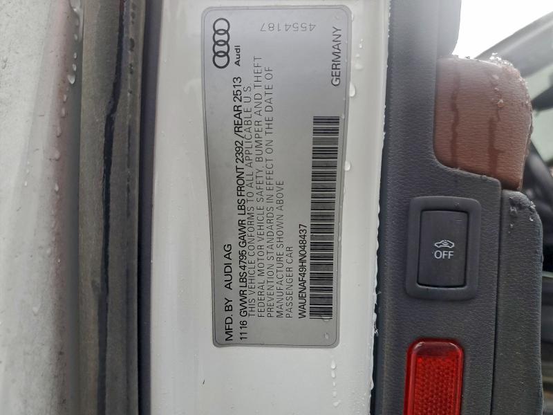 Продаж на аукціоні авто 2017 Audi A4, vin: WAUENAF49HN048437, номер лоту: 94931545