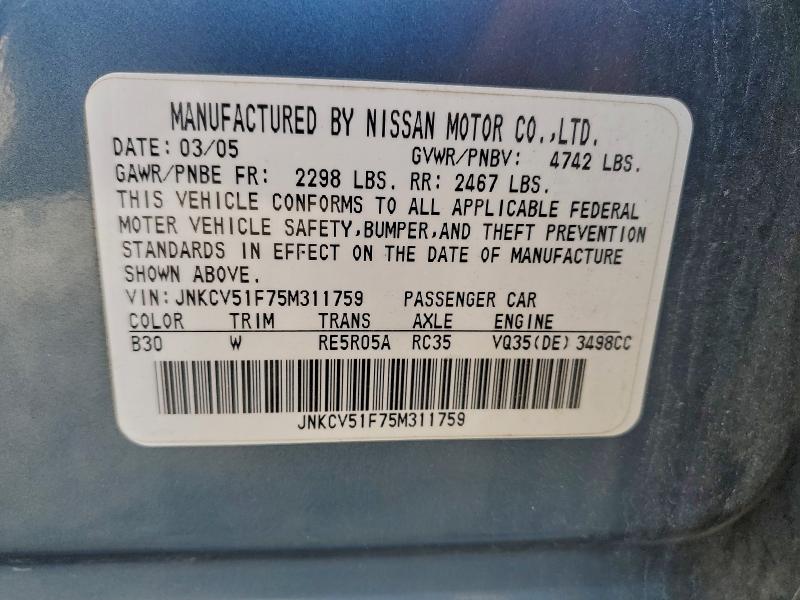 Aukcja sprzedaży 2005 Infiniti G35, vin: JNKCV51F75M311759, numer aukcji: 96382115