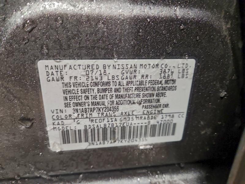 Auction sale of the 2019 Nissan Sentra, vin: 3N1AB7AP7KY204356, lot number: 97008535