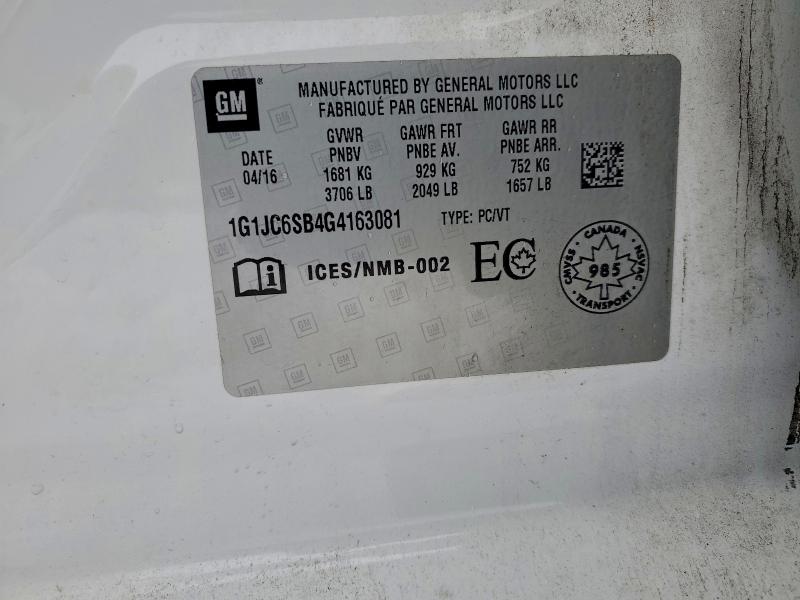 Продаж на аукціоні авто 2016 Chevrolet Sonic, vin: 1G1JC6SB4G4163081, номер лоту: 96926055