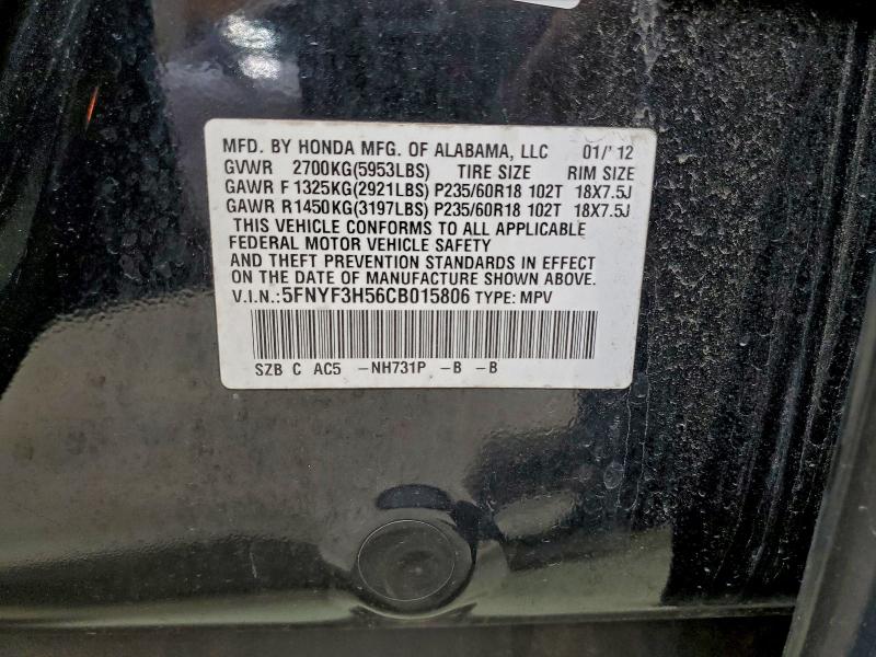 Продажа на аукционе авто 2012 Honda Pilot, vin: 5FNYF3H56CB015806, номер лота: 97229735