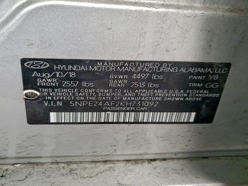 2019 Hyundai Sonata მანქანა იყიდება აუქციონზე, vin: 5NPE24AF2KH731092, აუქციონის ნომერი: 96303565