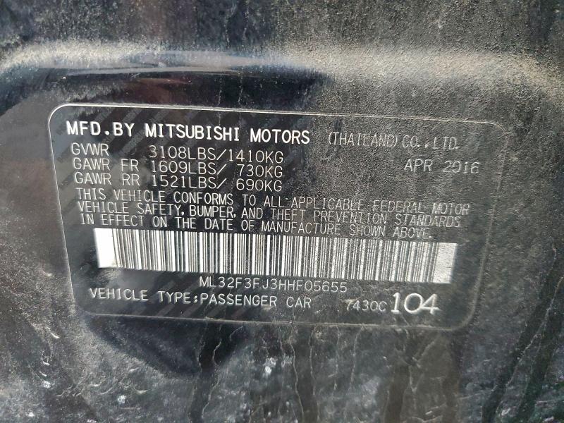 2017 Mitsubishi Mirage G4 მანქანა იყიდება აუქციონზე, vin: ML32F3FJ3HHF05655, აუქციონის ნომერი: 97074575