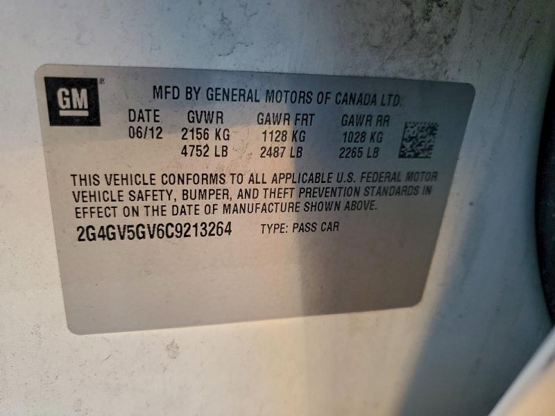 2012 Buick Regal მანქანა იყიდება აუქციონზე, vin: 2G4GV5GV6C9213264, აუქციონის ნომერი: 96529725