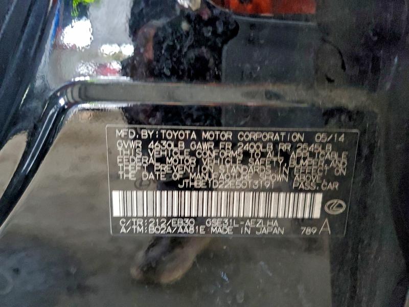 97862175 :رقم المزاد ، JTHBE1D22E5013191 vin ، 2014 Lexus Is 350 مزاد بيع