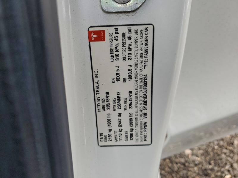 Продаж на аукціоні авто 2018 Tesla Model 3, vin: 5YJ3E1EA0JF003134, номер лоту: 95546215